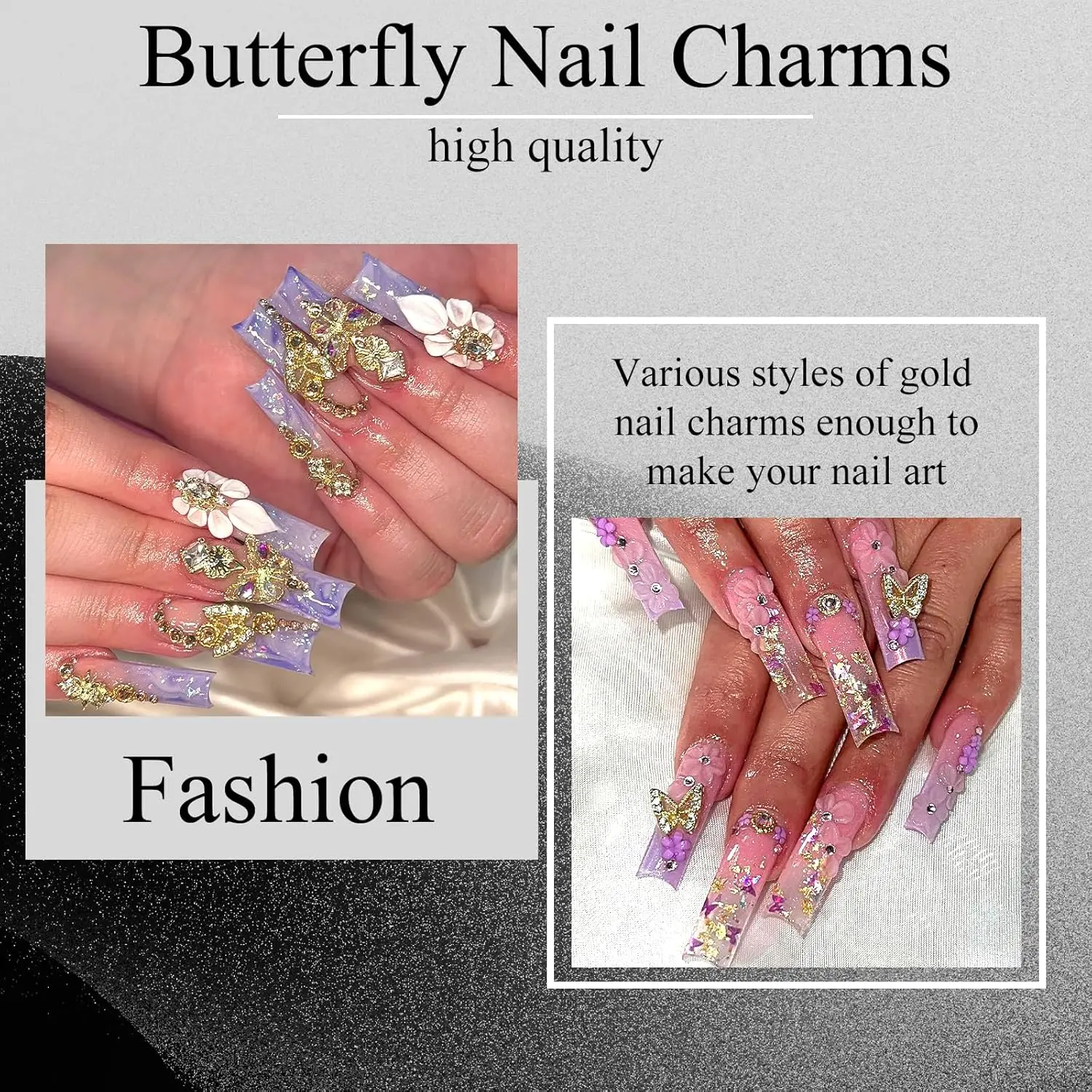 80 Uds. Kit de dijes dorados para uñas, corona 3D, dijes para uñas, signo de dinero de cristal, dijes para uñas, dijes para uñas de corazón, dijes de mariposa brillantes, cruz