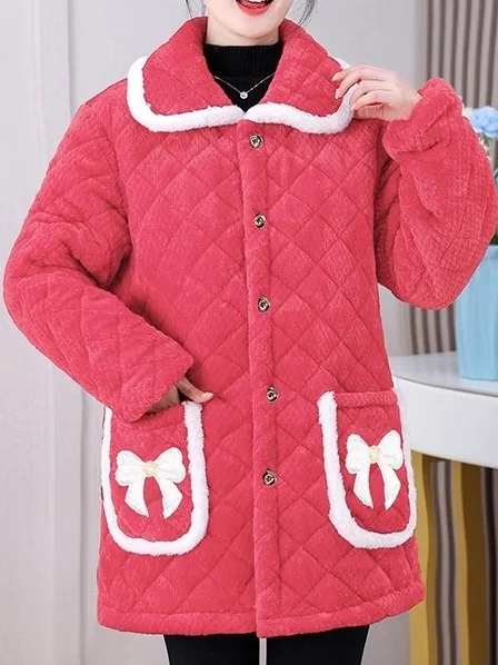 

Women's Flap Collar Thiened Fce Lined Cotton Jaet Mid-Length Warm Faionable Outerwear Coat for Autumn Winter