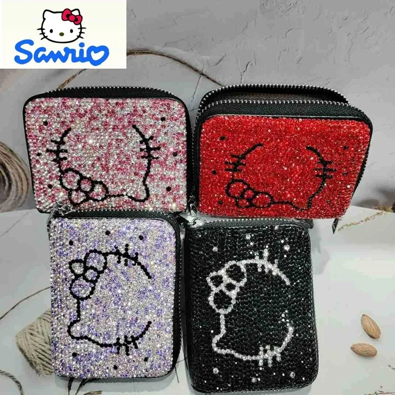 

Sanrio Fashion Light Luxury Diamond Inlaid Hello Kitty Multi functional Zipper Bag for Women's Creative Storage Wallet