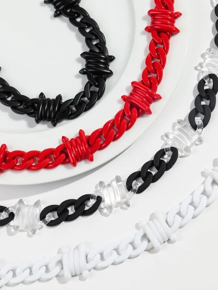 Neue Punk Acryl Dorn Kette Choker Halskette für Frauen Männer HipHop Spike Link Kette Schloss Anhänger Kragen Mode Schmuck Geschenke – Detail 4