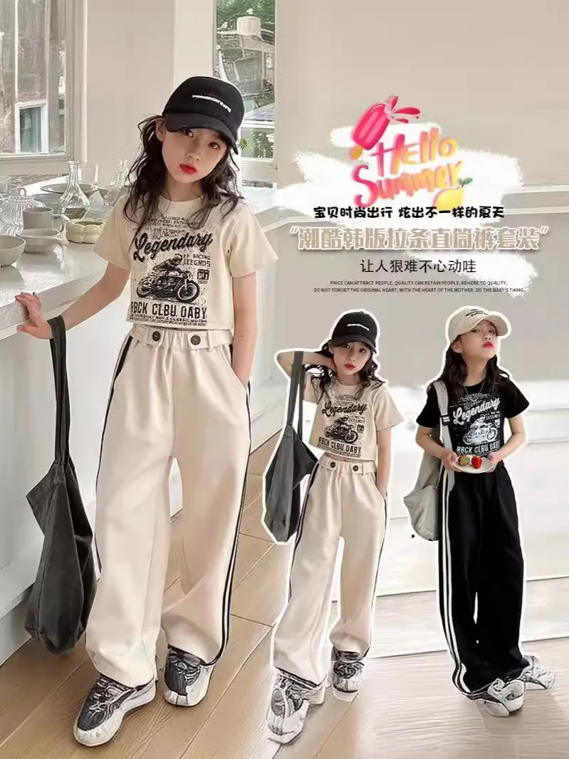 

Girls' Summer Set 2025 New Style Children's Fashionable Casual Pants Summer Dress Stylish Short Sleeve Internet Red Two Piece Se