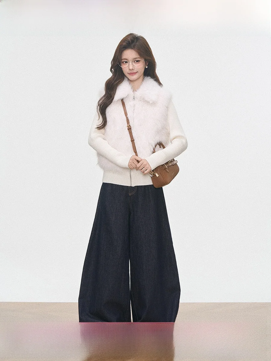 

Westayone New 2025 Women's Knitted Cotton Jaet ort Skirt Original Jeans Thiened Long Sve Zipper Closure Color