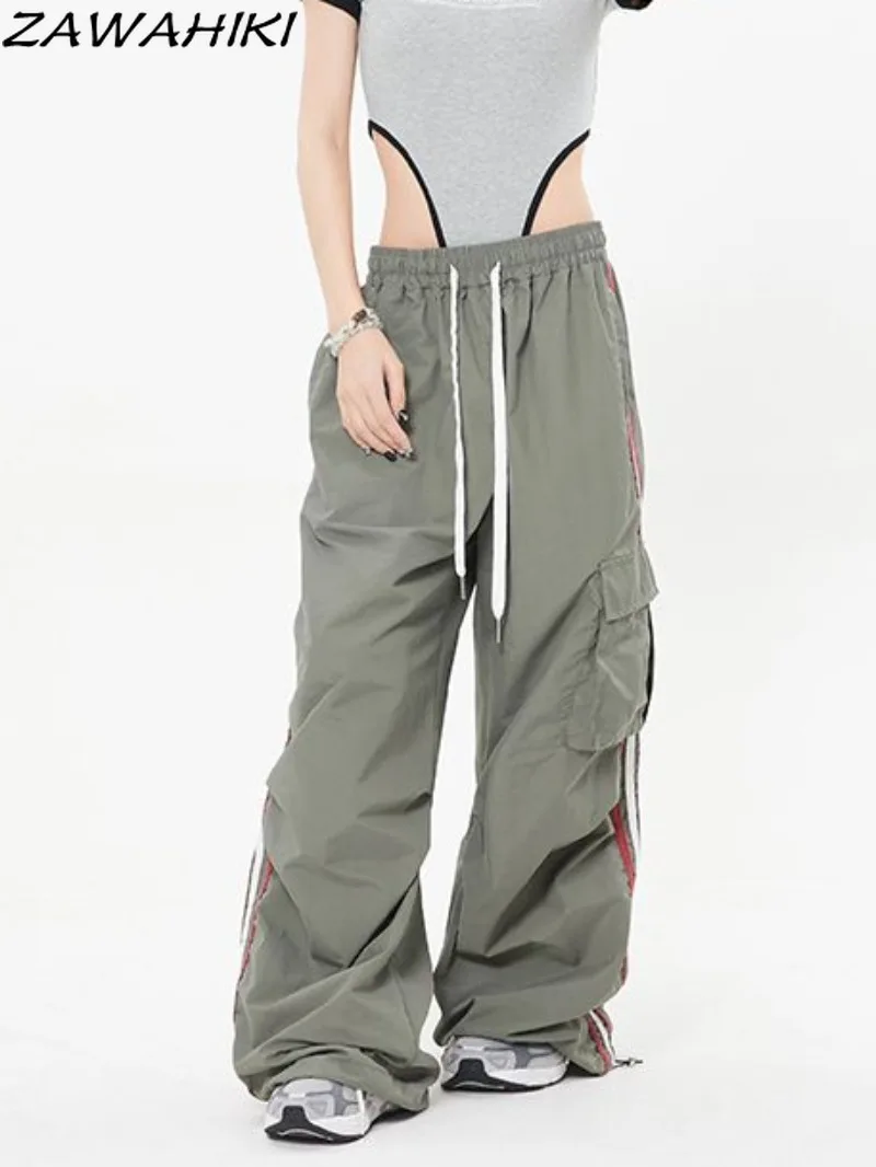 

Sweatpants Women American Fashion Straight Wide Leg Casual Loose All Match Stripes Cargo Pants All Match Teenagers Streetwear