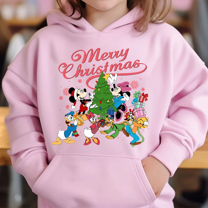 Mickey Mouse and Friends Christmas Tree kids hoodie autumn and winter plus velvet sweater holiday gift for boys and girls