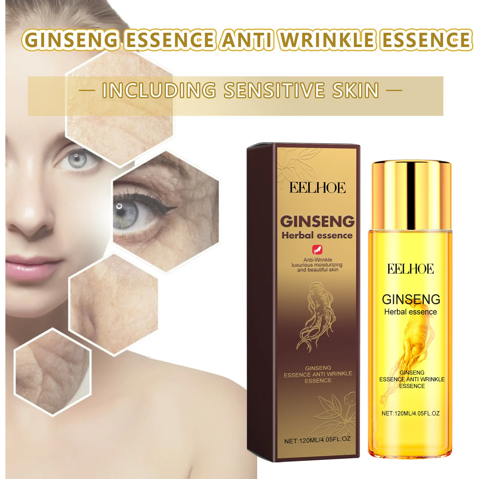 

EELHOE Ginseng Facial Essence Firm Skin Reduce Fine Lines Improving Relaxation Brighten Epidermis Wh-Iten Facial Nourish Essence