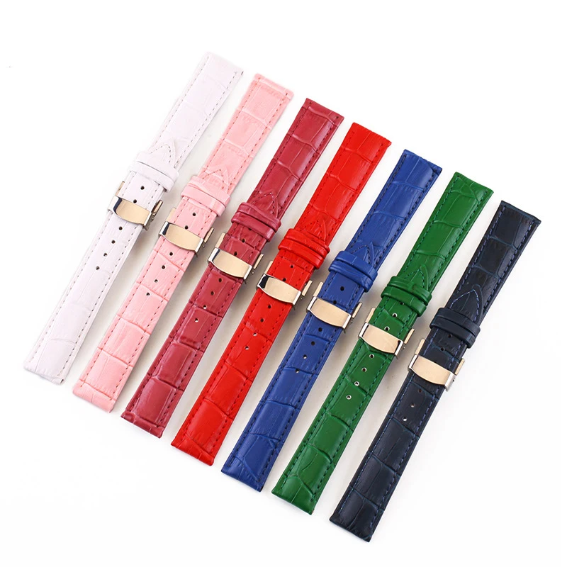 Ремешок для часов 14 мм, 16 мм, 18 мм, 20 мм, цветной ремешок, серебряная пряжка для часов-бабочки, застежка-пресс и универсальные аксессуары для часов