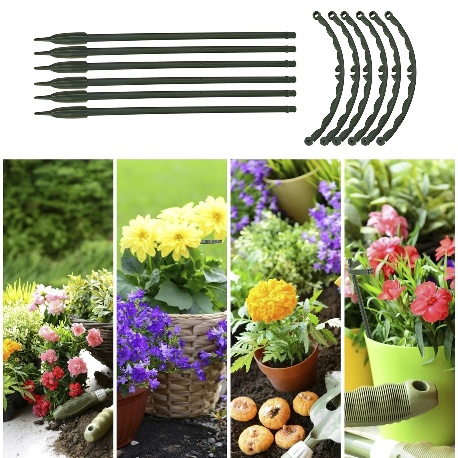 6PCS Garden Plant Support Stake Half Round Plastic Garden Plant Strut Climbing Plant Support for Indoor Outdoor Climbing