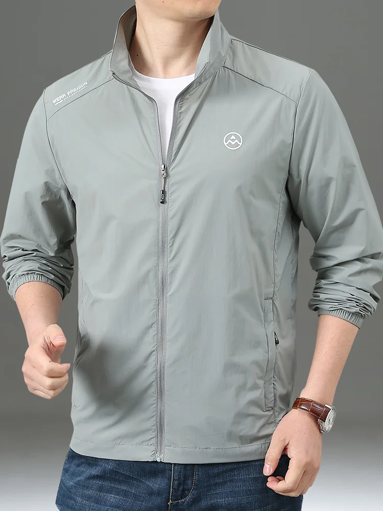 

Ice Silk Men's Summer Ultra-Thin Skin irt Breathable Qui-Drng Sports Jaet Sun Protection Clothing Stand Collar Jaet