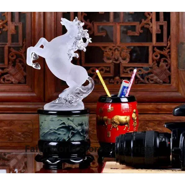 34cm LARGE # office home efficacious FENG SHUI Talisman Protection Money Drawing crystal 3D HORSE Sculpture ART statue