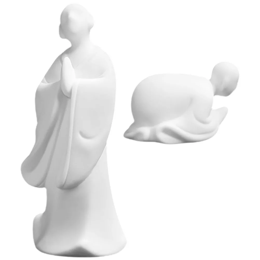 

2Pcs Garden Monk Sculpture Porcelain Mini Monk Ornament Zen Style Table Bonsai Desktop Home Decoration Table Decor
