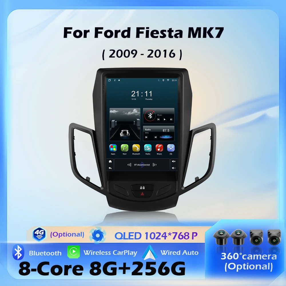 

Беспроводной CarPlay для Ford Fiesta MK7 2009-2016, Android Auto, автомобильная мультимедийная система, навигация GPS, DSP, стерео, Wi-Fi, экран 9.7 дюймов