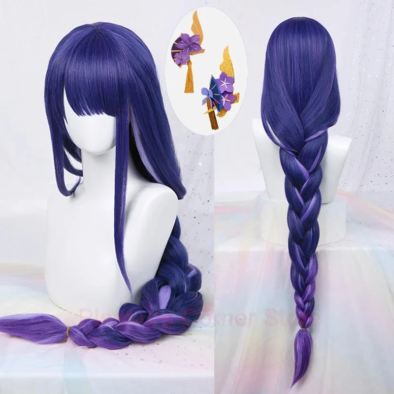 

Game Anime Genshin Impact Raiden Shogun Cosplay Wig Pre Styled Long Heat Resistant Synthetic Purple Color Baal Beelzebul Wigs