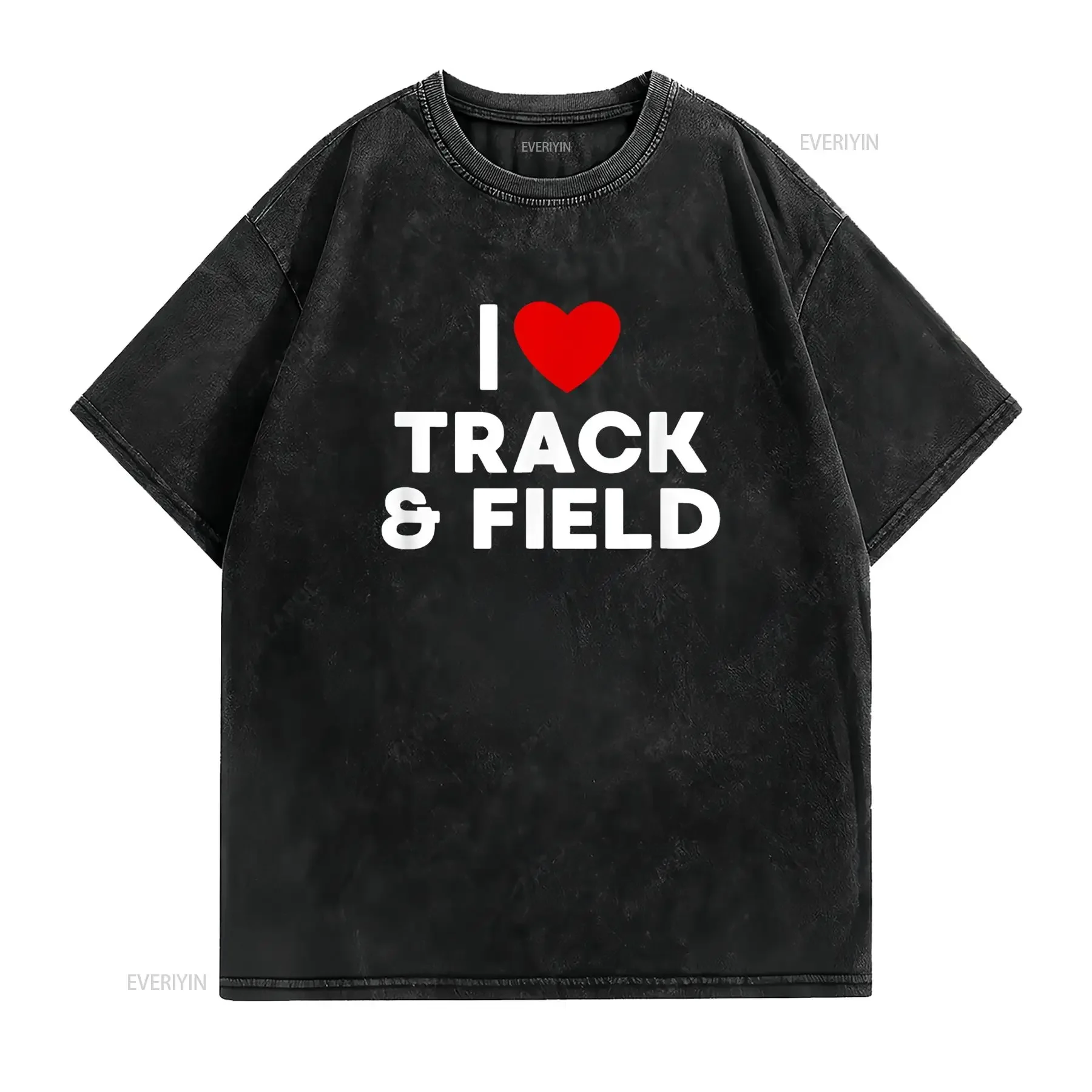 I Love Track Field T Shirt vintage Washed Casual homme streetwear fashion Unisex Stylish Top For Everyday Wear Breathable