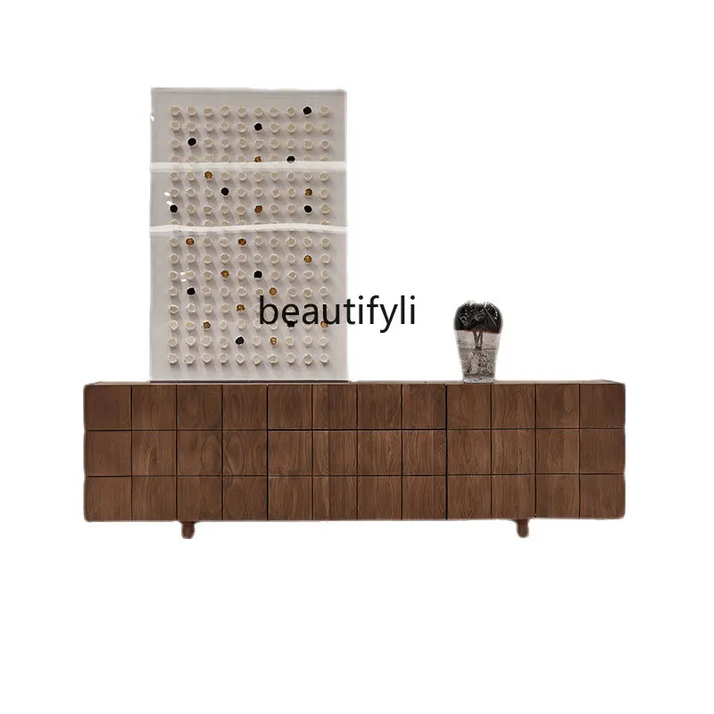 

North America Black Walnut Wooden TV Cabinet Bedroom Sideboard Cabinet Living Room Italian Minimalist Solid Wood Locker