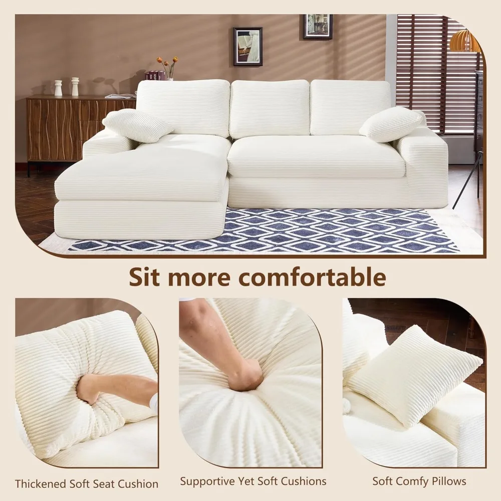 أريكة مقطعية سحابية مقاس 98.4 بوصة مع كرسي، أريكة منجدة حديثة على شكل حرف L مع مقعد عميق، أرائك مقسمة على شكل سروال قصير