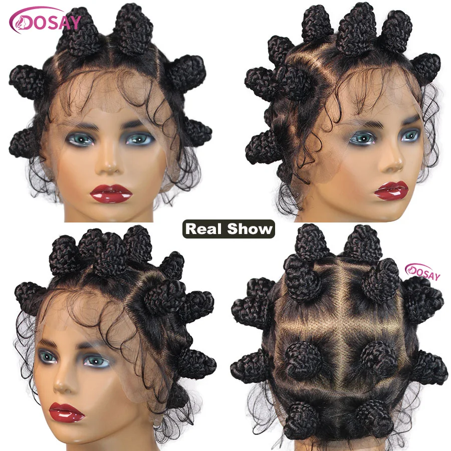 Cornrow Bantu Knots Braided Wigs Synthetic Full Lace Box Braids Wig For Women African Twist Buns Knotless Braids Wig Lightweight