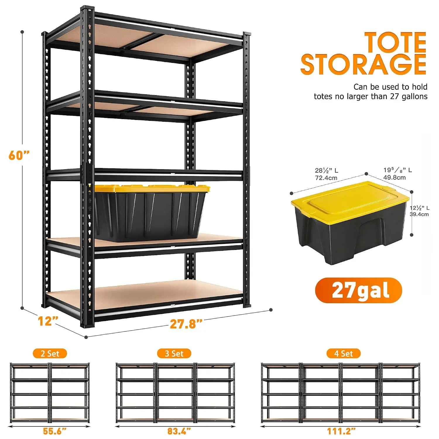 2000LBS 5-Tier Metal Shelves Heavy Duty Adjustable Rack Steel & MDF for Pantry Garage 27.8
