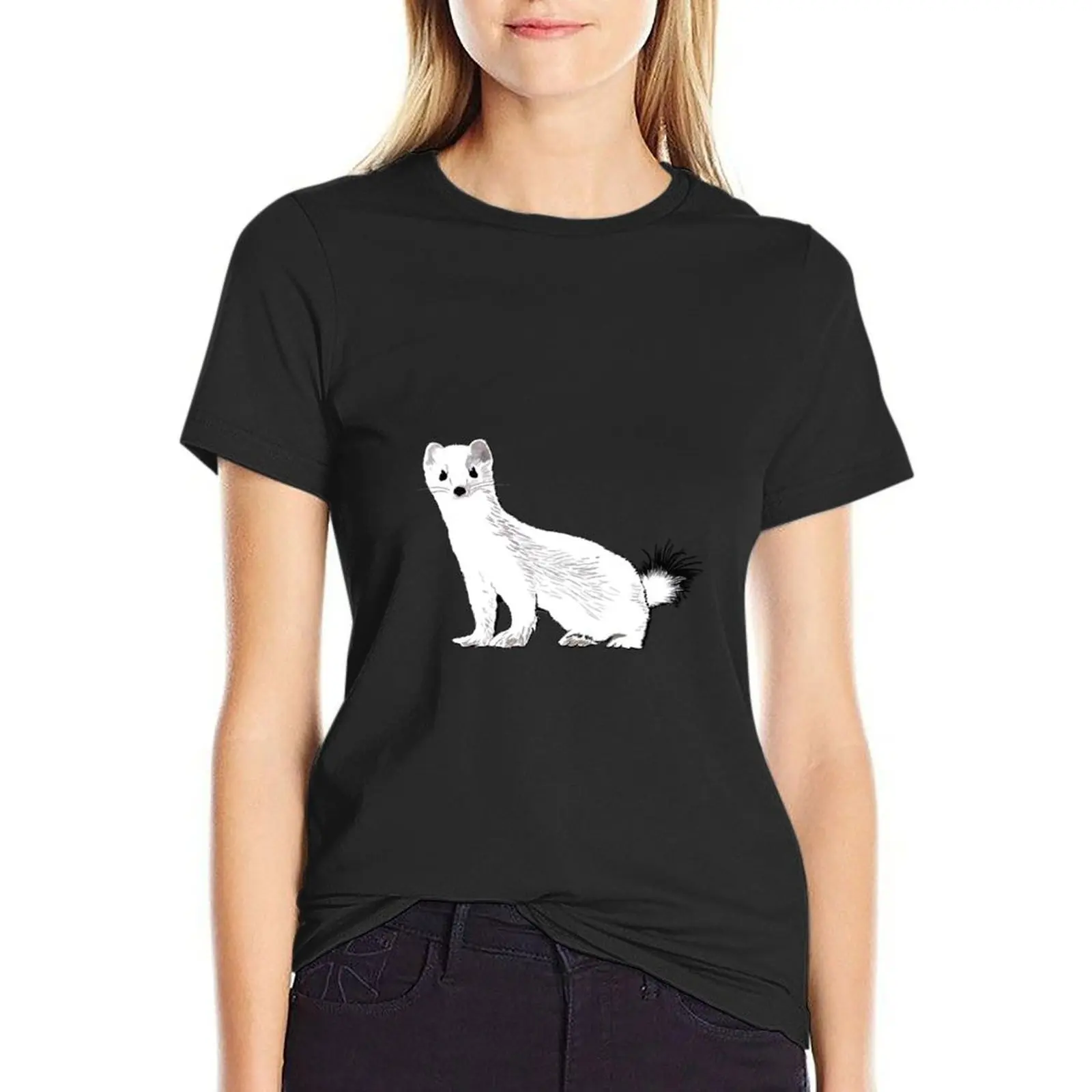 

Ermine (the Weasel in Winter) T-Shirt Short sleeve tee kawaii clothes cat shirts for Women