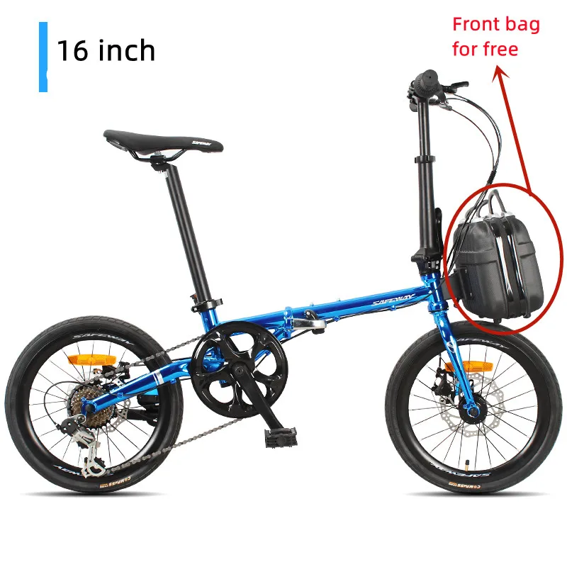 Folding Bike 16 Inch Foldable Road Bicycle Chrome-molybdenum Steel Frameset Small Wheel Cycling 7/9-speed Mechanical Disc Brake