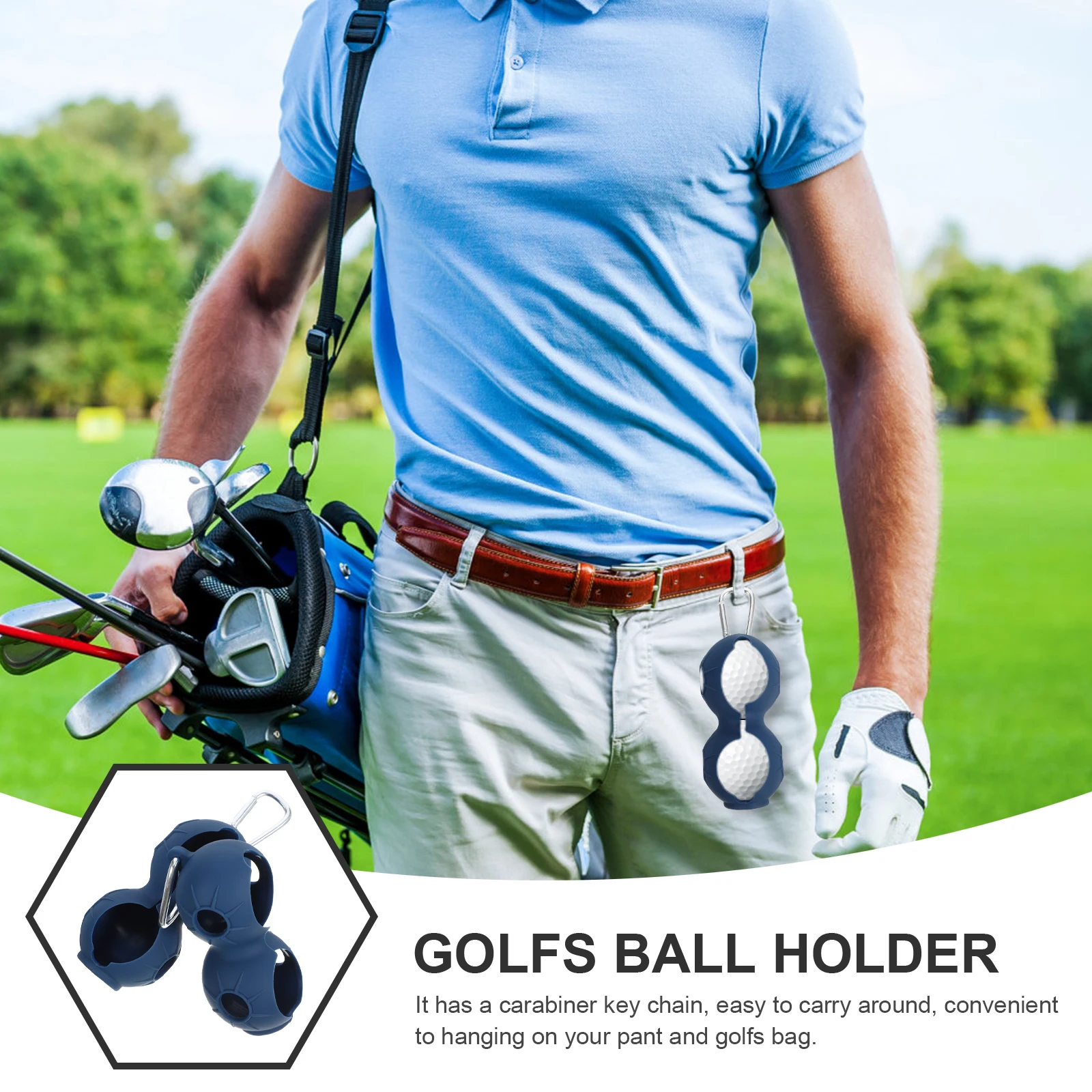 

2 Pcs Golf Ball Holder Dual Storage Carrier Silicone Clip Carabiner Portable Wear Resistant Golf Training Accessories