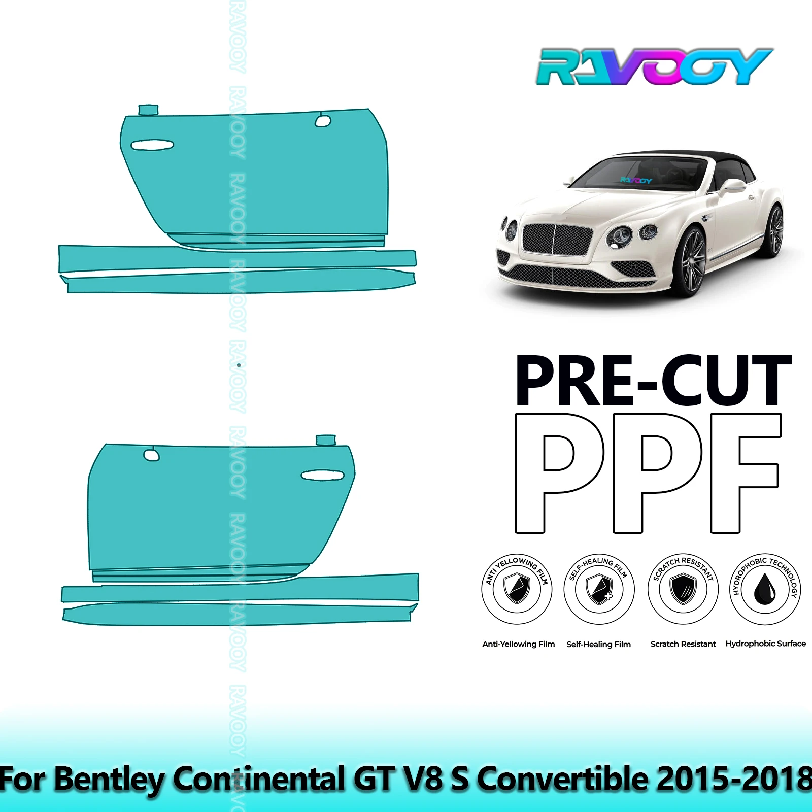 

For Bentley Continental GT V8 S Convertible 2015-2018 8.5mil Pre-Cut PPF Door & A/B Pillar Kit TPU Paint Protection Film Set