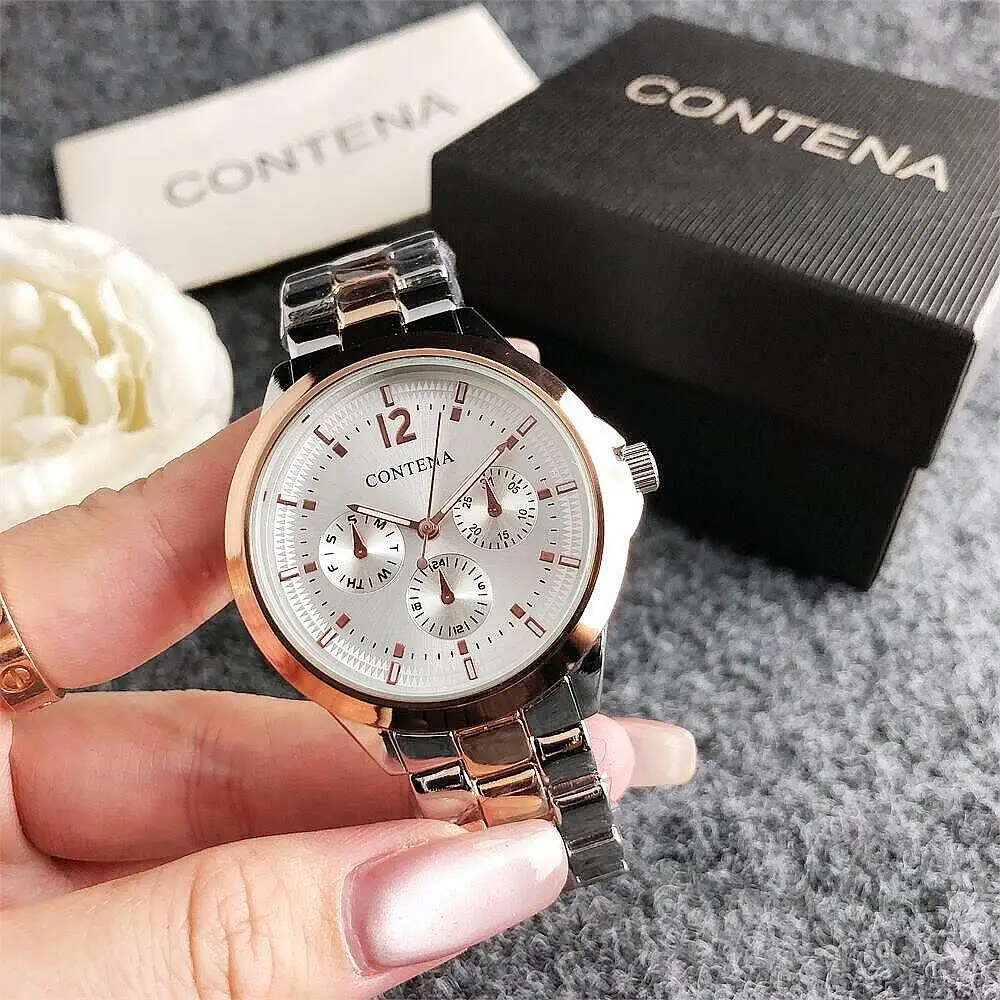 Hot Sale Luxury Quartz Rhinestone Ladies Stainless Steel Watch CONTENA Fashion Gold Women's Watch Diamonds