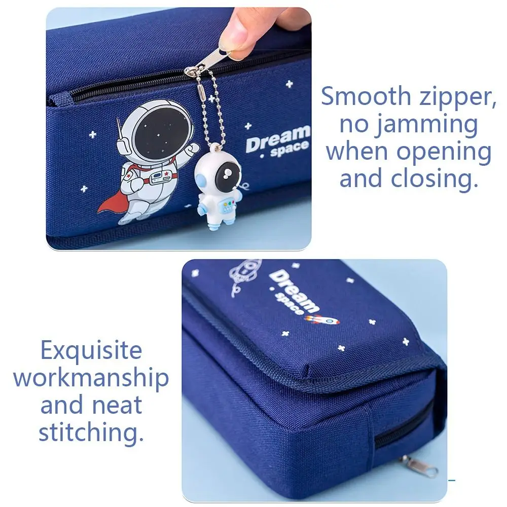 Four/Double layers Pen Bag Astronaut Pattern Large Capacity Pen Box Dirt Resistant Stationery Organizer Students