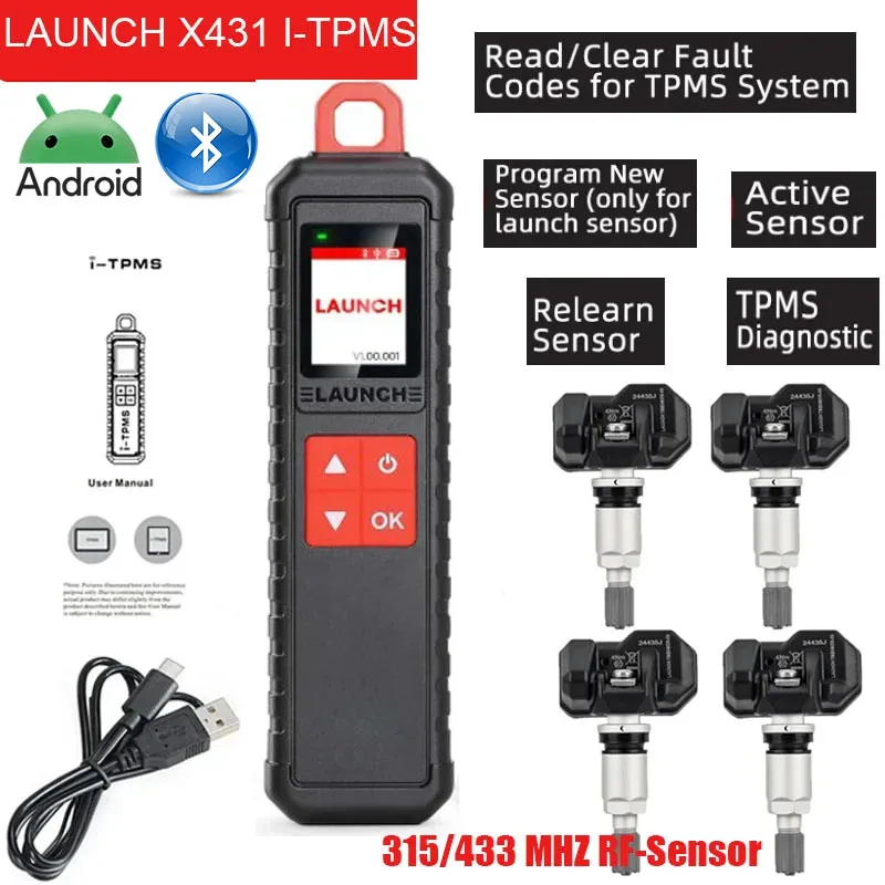 LAUNCH X431 I-TPMS Car Tire Pressure Diagnostic Tool Relearn Active Program 315/433Mhz Sensor Android Work With By I-TPMS APP