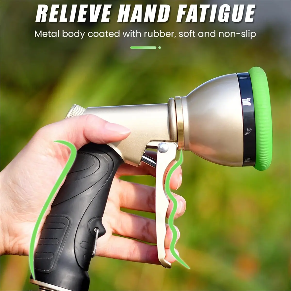 (AIMA) Heavy Duty Garden Hose Nozzle, 9 Patterns, Adjustable Hand Sprayer for Watering and Cleaning