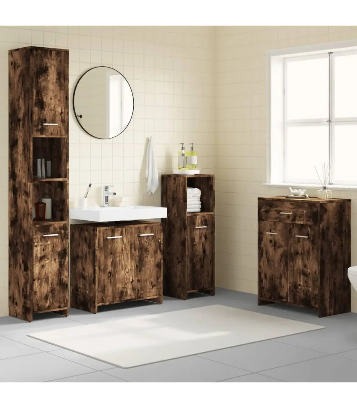 Bathroom Furniture Set bathroom 4 PCs plywood smoked oak