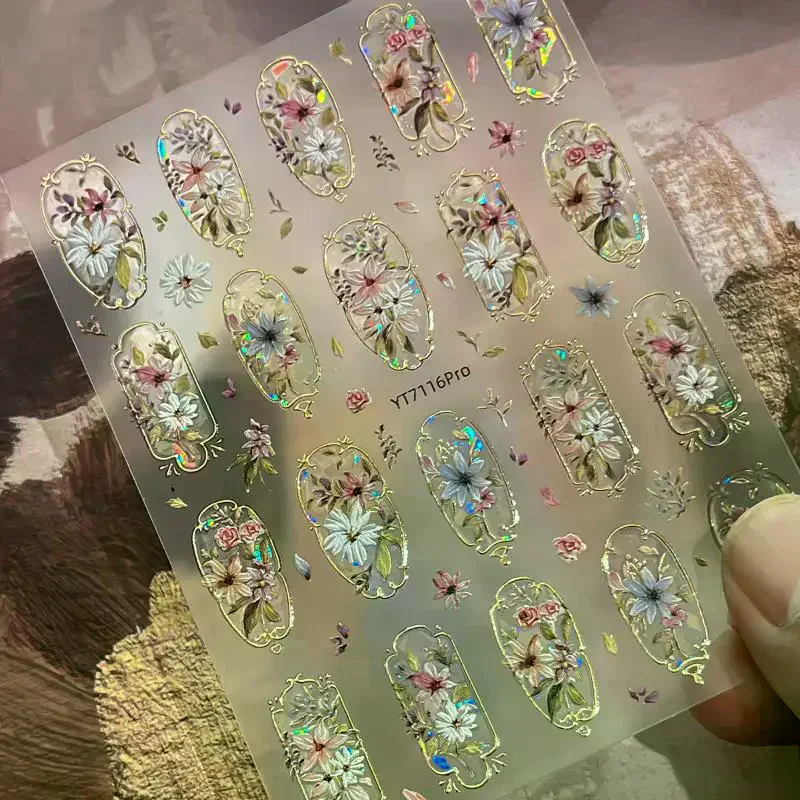 Self Adhesive 5D Embossed Flower Nail Stickers Laser Petal Design Art Slider for DIY Nail Fashion and Beauty Salon Accessory