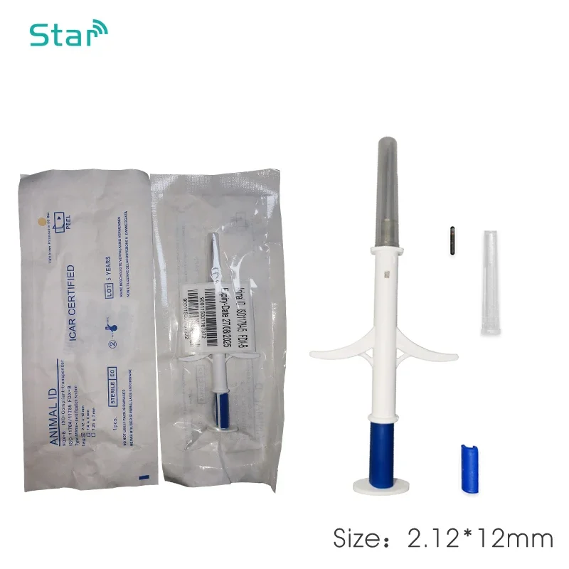 40pcs 1.25x7mm NEW type Glass ID Tag with implanter ISO11784/785 FDX-B turtle syringe ICAR number pet dog chip animal injector