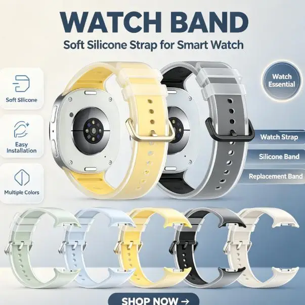 Jelly Transparent Silicone Watch Band For Samsung Watch9 Soft Flexible Replacement Wristband Adjustable 5.5‑8.7 Inch Wrist Size