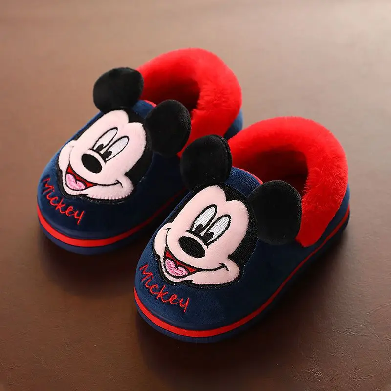 Disney Children\'s Slippers Winter Cartoon Boys Girls Mickey Minnie Non-slip Indoor Home Shoes Children Baby Cotton Size 15-21cm