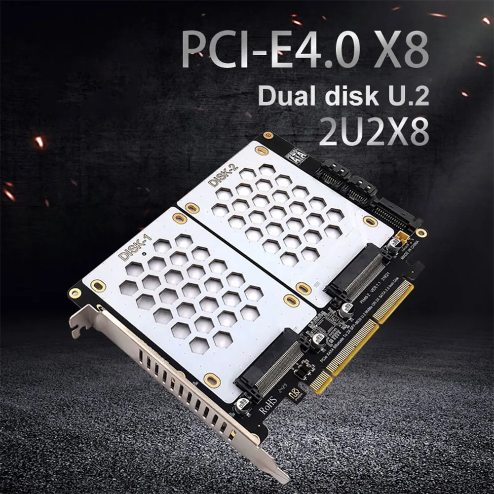 U.2 Dual-Disk Adapter Card with Indicator 2.5 Inch SATA Hard Drive to PCIE4.0 Split Card Dual U.2 To PCIe 4.0 X8 Adapter