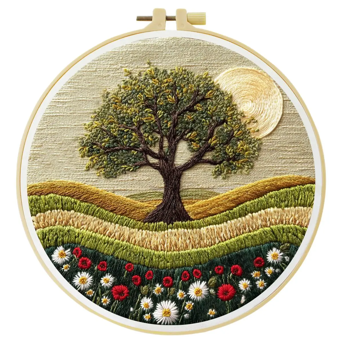 1 Stück 20X20CM/15X15CM 7,87/6,3 Zoll Schönes Landschafts-Stickerei-Starter-Kit DIY-Kit DIY-Stickerei-Set Handarbeiten Nähkunst – Detail 3