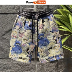 Summer Bear Pattern Shorts Men Korean Style Boardshorts Breathable Beach Baseball Shorts Fitness Sport Straight Short Pants Male