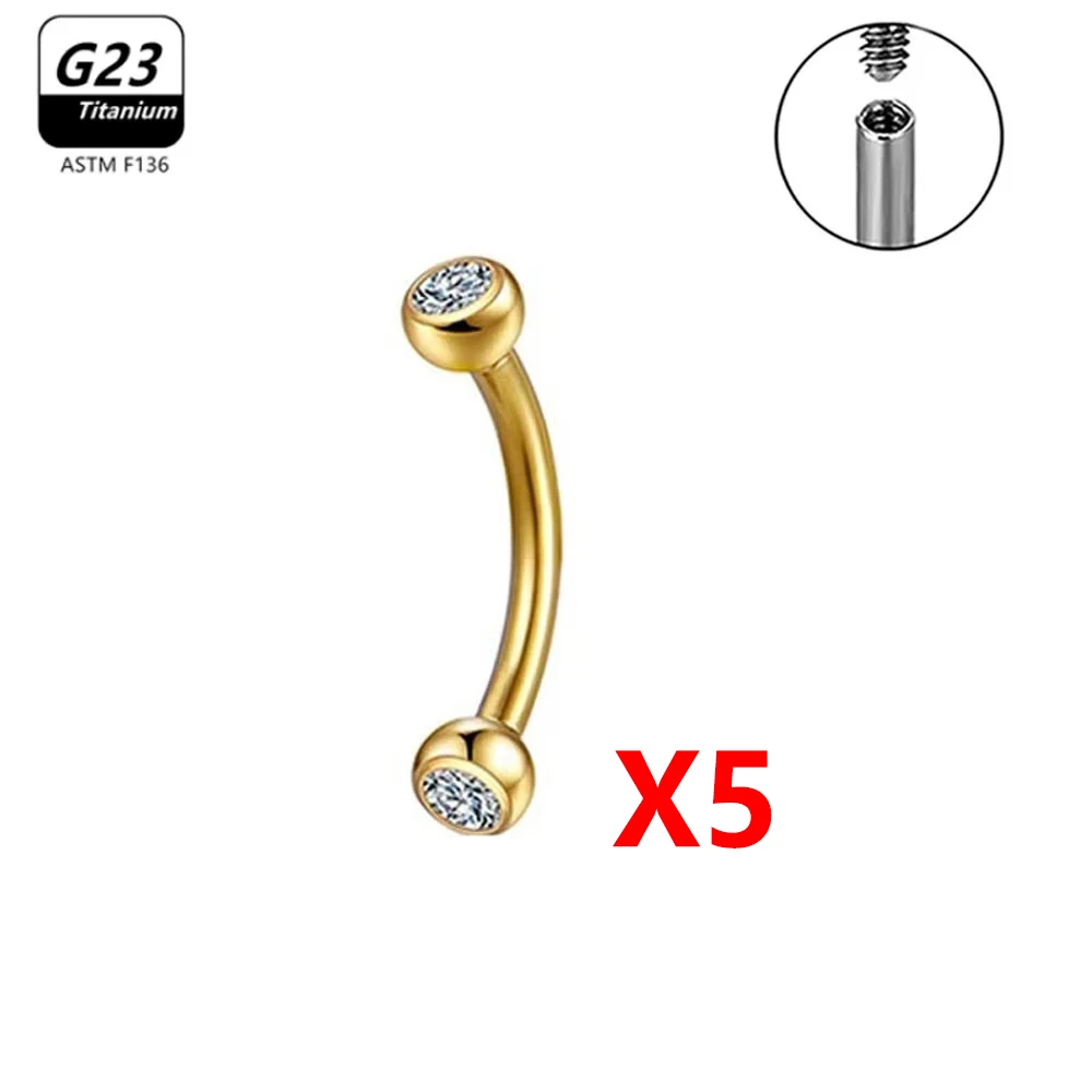 1/5/50pcs G23 Titanium ASTM-F136 Piercings Wenkbrauw zirkoon Oorbel Interne draad Wenkbrauw Lichaam Sieraden Groothandel