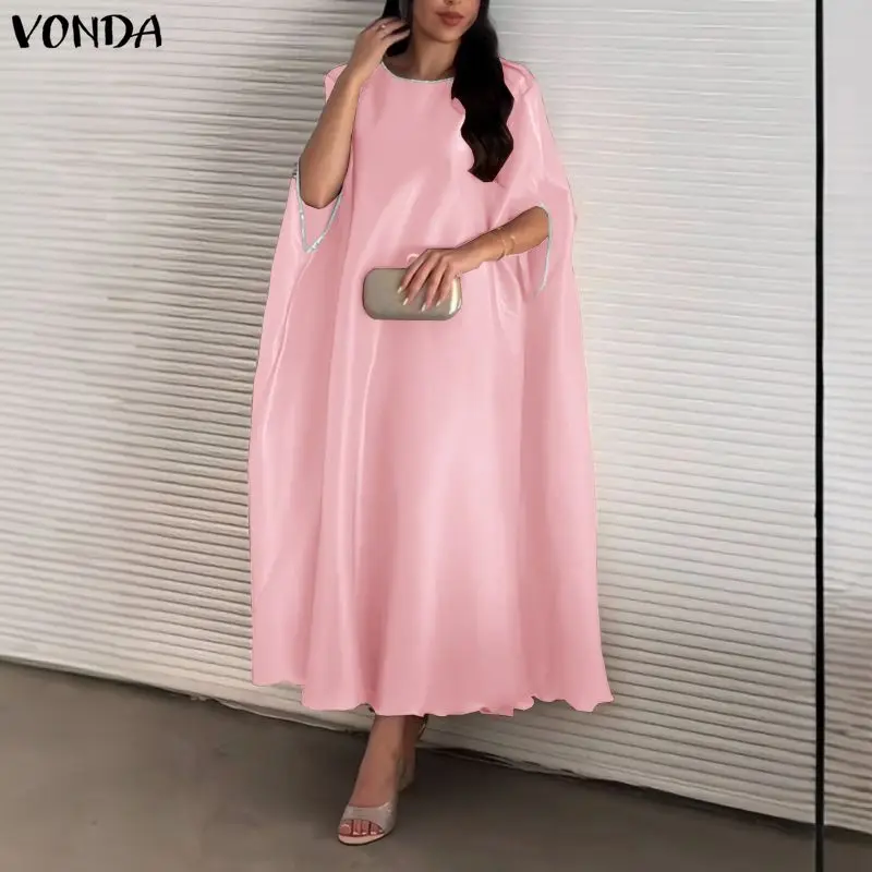 VONDA Plus Size Kleider Elegante Damenkleider mit Fledermausärmeln Sommer Party Maxikleid Boho Strandkleid Lässiges lockeres Kleid Robe Femme