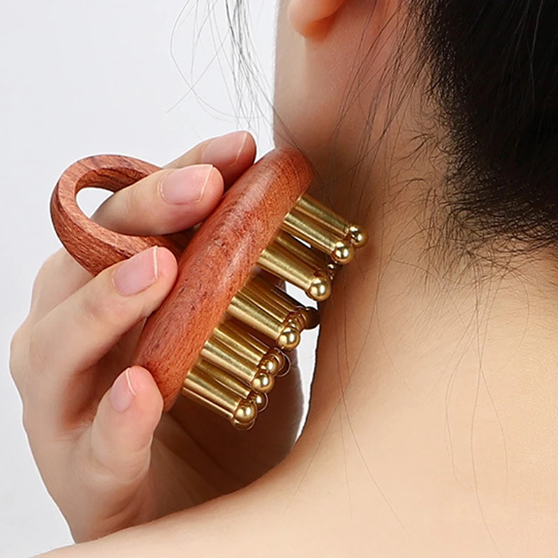 الأسنان الصلبة النحاس ميريديان فرشاة خشب الصندل الأحمر مقبض تدليك فرشاة متعددة الأغراض الجمال الجسم الاسترخاء النحت أداة تدليك