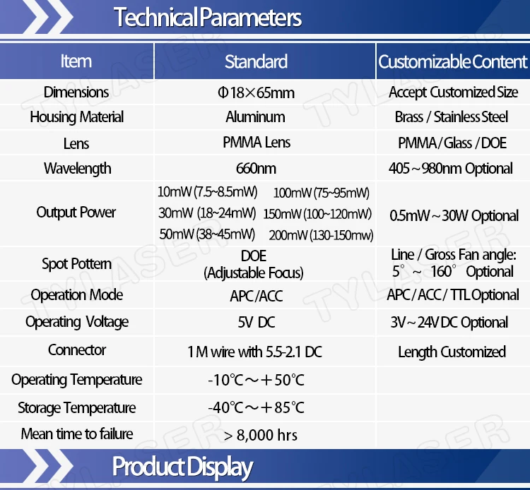 Red 11 Lines DOE Focusable Locator D18x65mm 660nm Laser Module 10mw 30mw 50mw 100mw for Wood Positioning Cutting