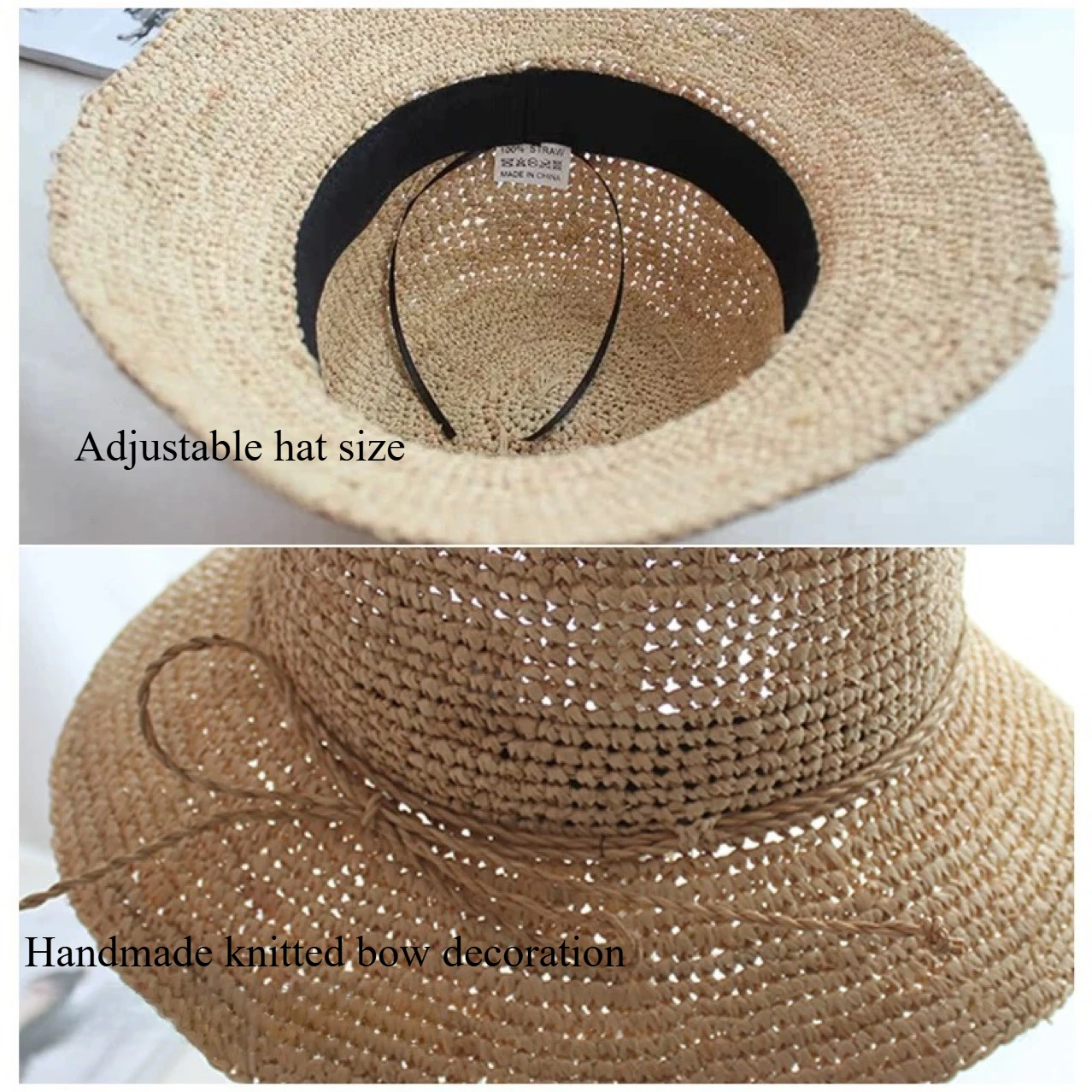 Sommerlicher Kinder-Raffia-Strohhut mit breiter Krempe, faltbar, UV-Schutz, Strand-Fischerhut, Sonnenhut für Mädchen – Detail 7