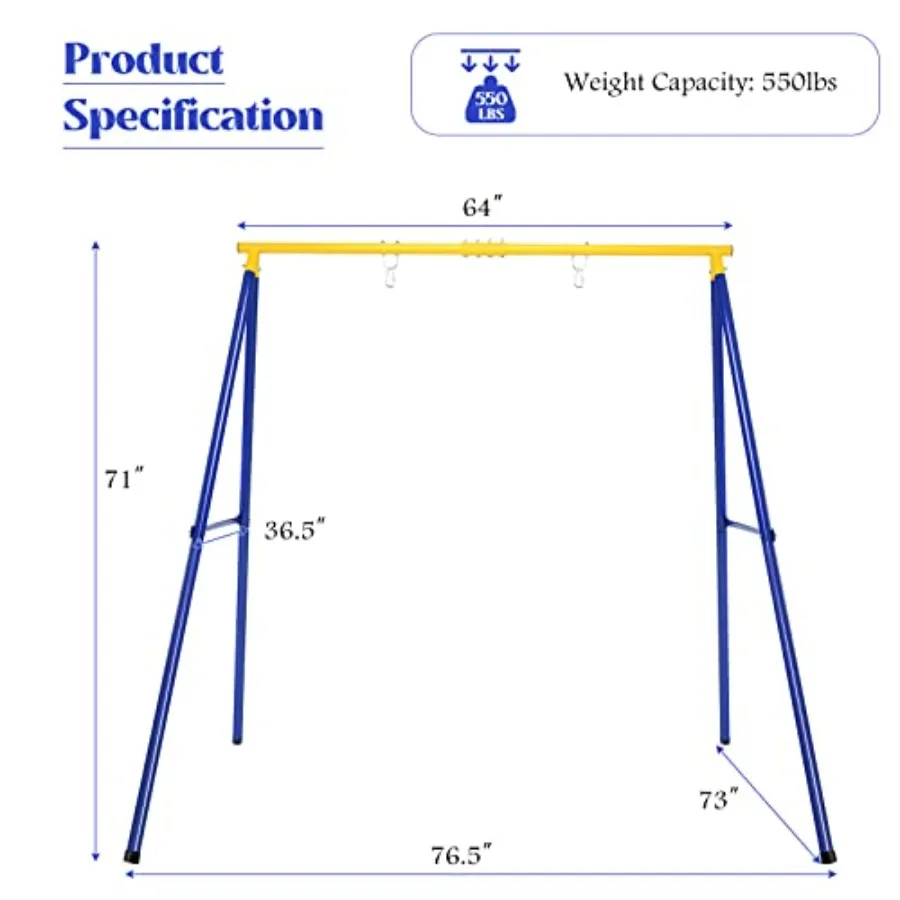 حامل إطار متأرجح 550 رطل مع منصة أرجوحة مقاس 60 بوصة مجموعة أرجوحة على شكل حرف A للفناء الخلفي للاستخدام الداخلي والخارجي لجميع الأحوال الجوية مع أرضي