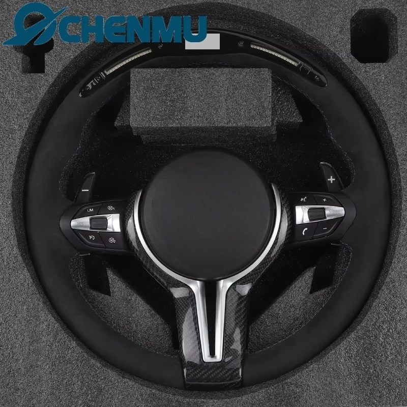 Volante deportivo LED M para BMW F10 F15 F22 F30 F32 M3 F80 M4 F82 M2 F87 M5 F90 E70 E90 E92 con embellecedor de carbono Alcantara completo