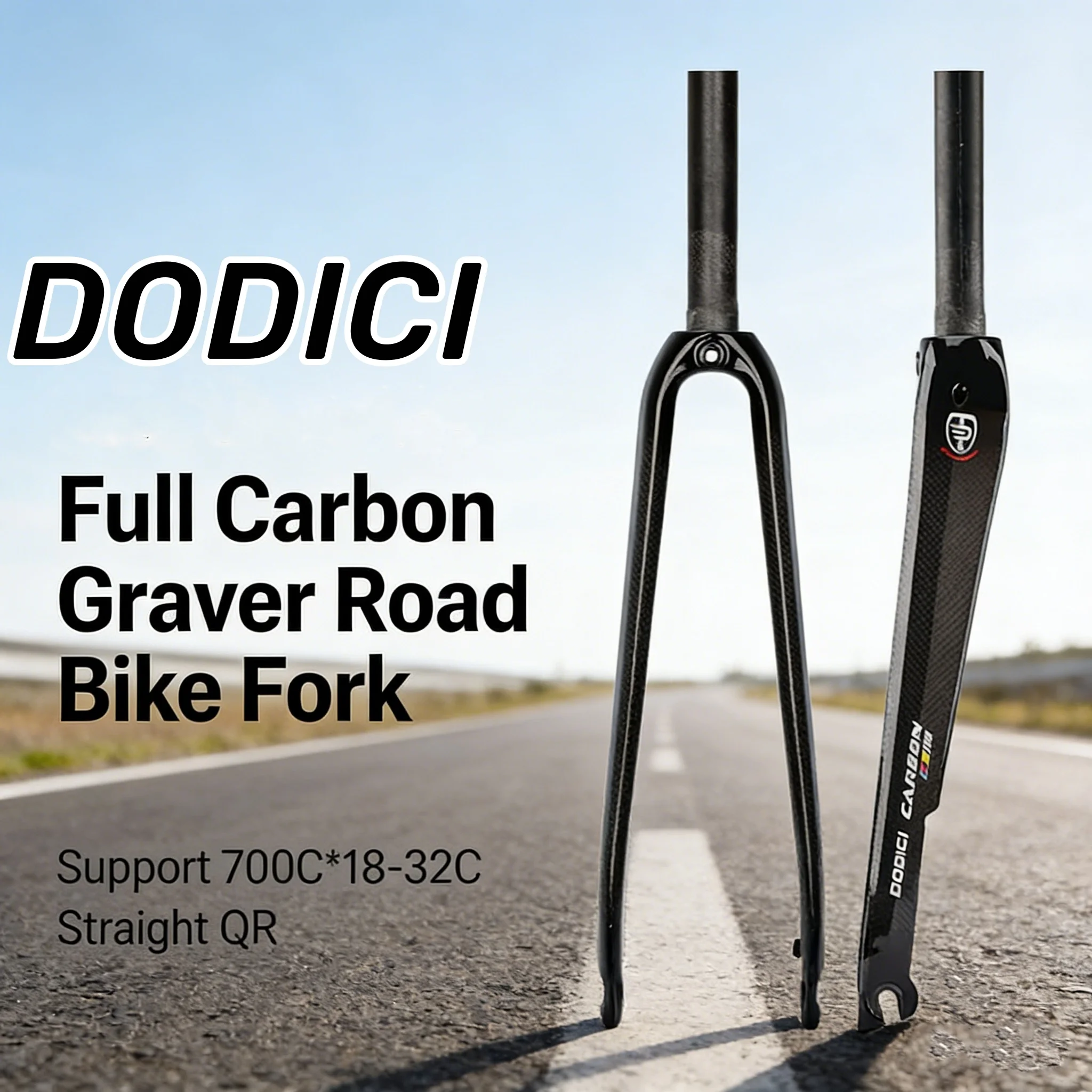 

DODICI Carbon Fiber Front Fork Road Bicycle Disc Brake Rim Brake Carbon Hard Fork Straight Tube Quick Release 700C*18-32C 28.6MM