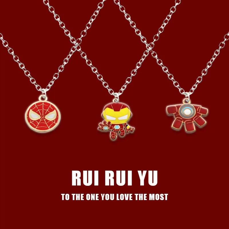 Marvel Iron Man Necklace Anime Figures Spider-Man Cartoon Alloyed Necklaces Anime Merchandise Decoration Children Birthday Gifts