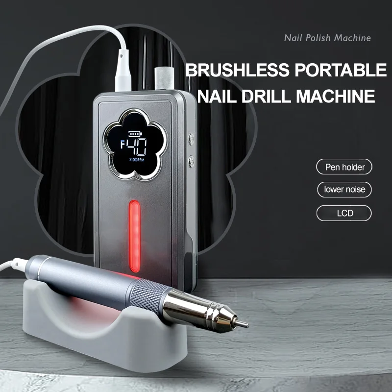 New Rechargeable Portable Nail Drill Machine 40000 RPM Brushless Electric Nail File Art Manicure Sander Low Noise 30W US Plug
