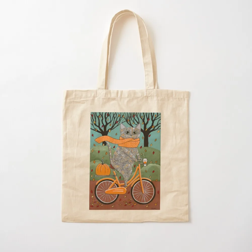 Autumn Grey Tortie Bicycle Ride Cat Tote Bag tote bag woman shopping trolley bag tote