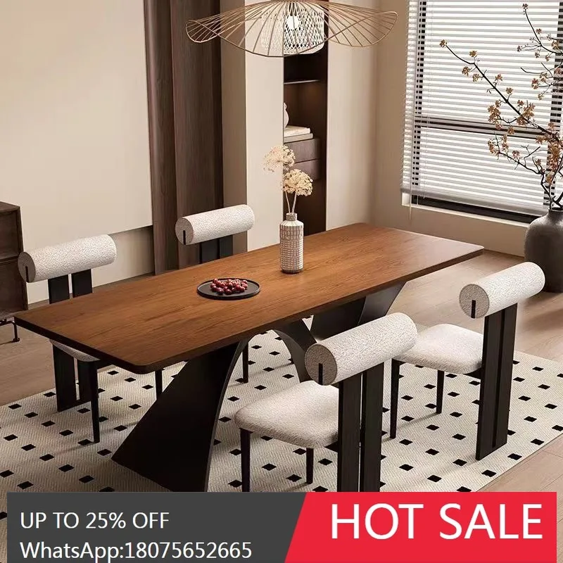 MJY Solid Wood Dining Table French Retro Rectangular Natural Wood Living Room Small Apartment Dining Table
