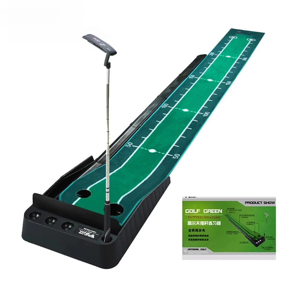 3M Black Plastic Frame Indoor Putting Green Golf Mat with Ball Return-Carpet